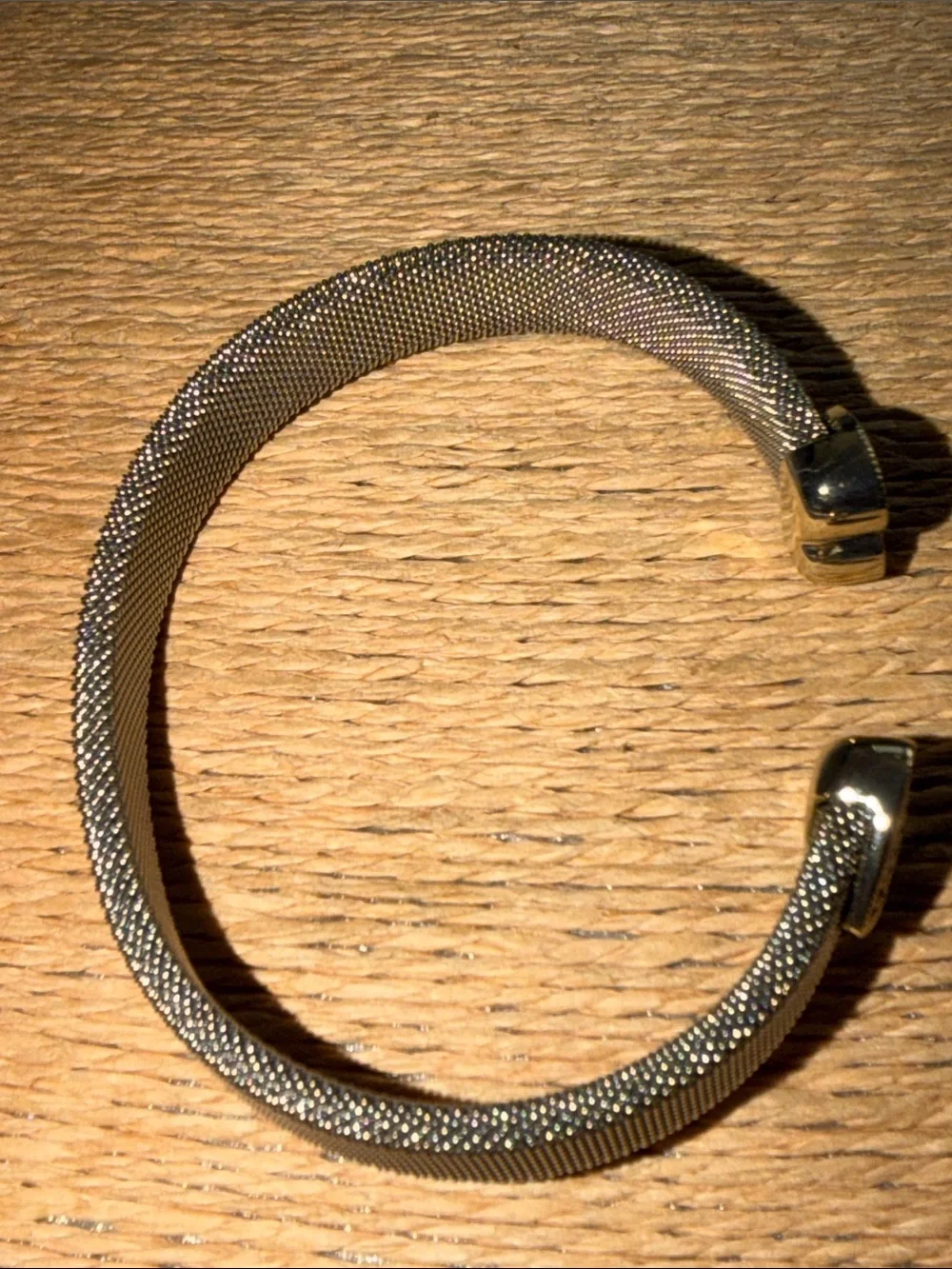 Bracelet two hearts with pave crystals silver mesh finish cuff style